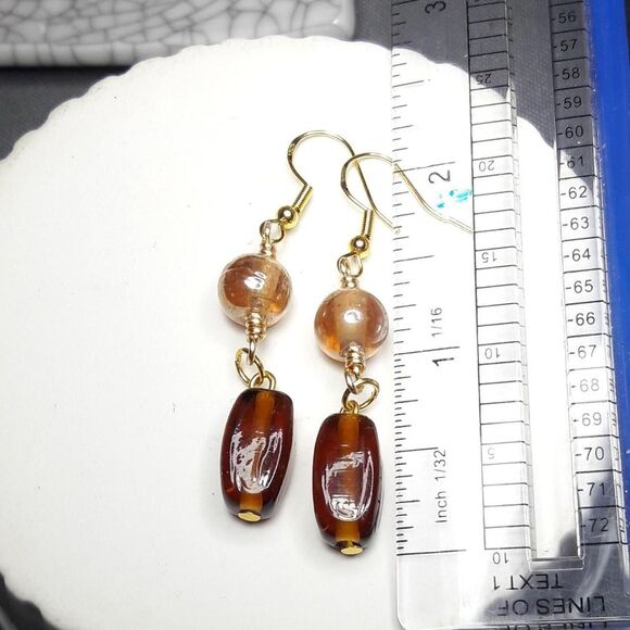 Artisan earrings 100# NEW bohemian Caramel Czech glass long drop earrings Gold - Picture 1 of 6